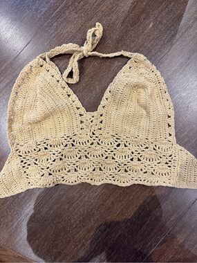 HANDMADE Crochet Halter Bralette in Tan